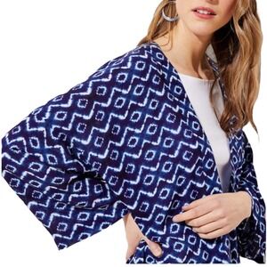 Loft Cardigan Open Front Women's Blue White Batik patterned Kimono size ‎  M/L